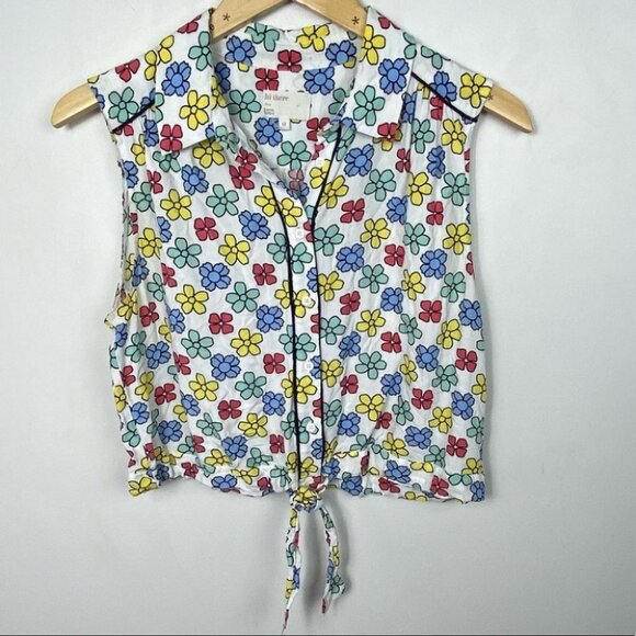 Karen Walker Geometric Tie Front Flower Top Hi There Size 10 Floral Hippie Print - Picture 8 of 8